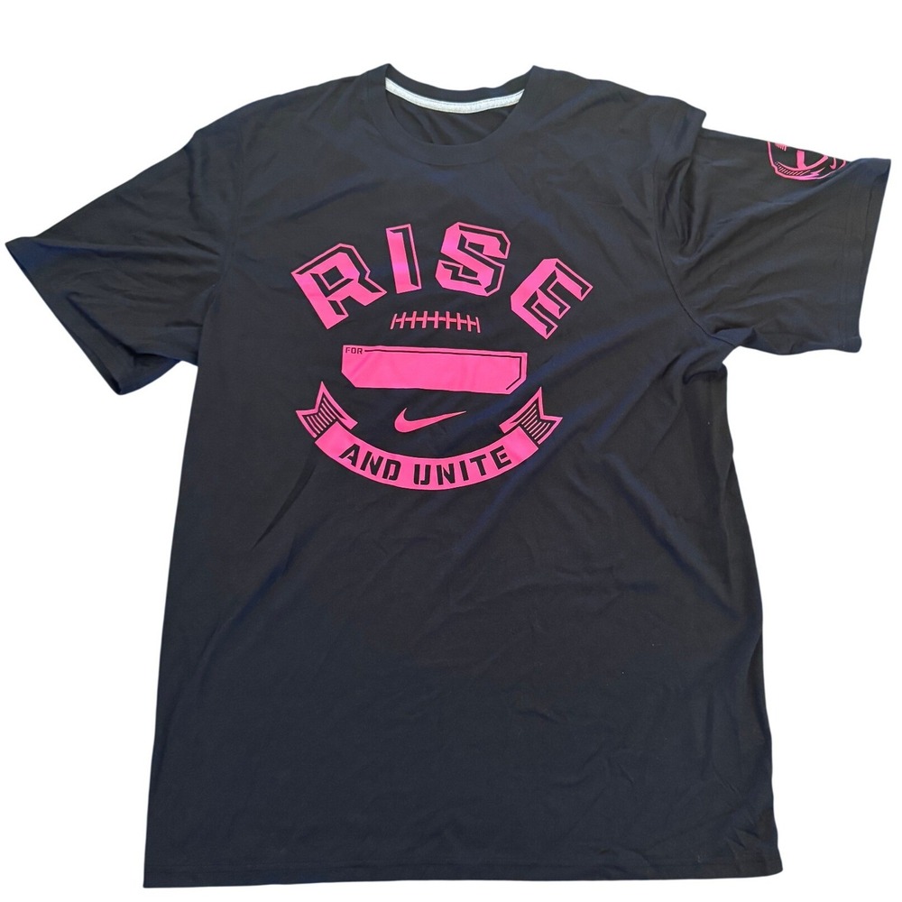 Nike Rise and Unite Football Graphic T-Shirt Black Pink Sample Mens Large